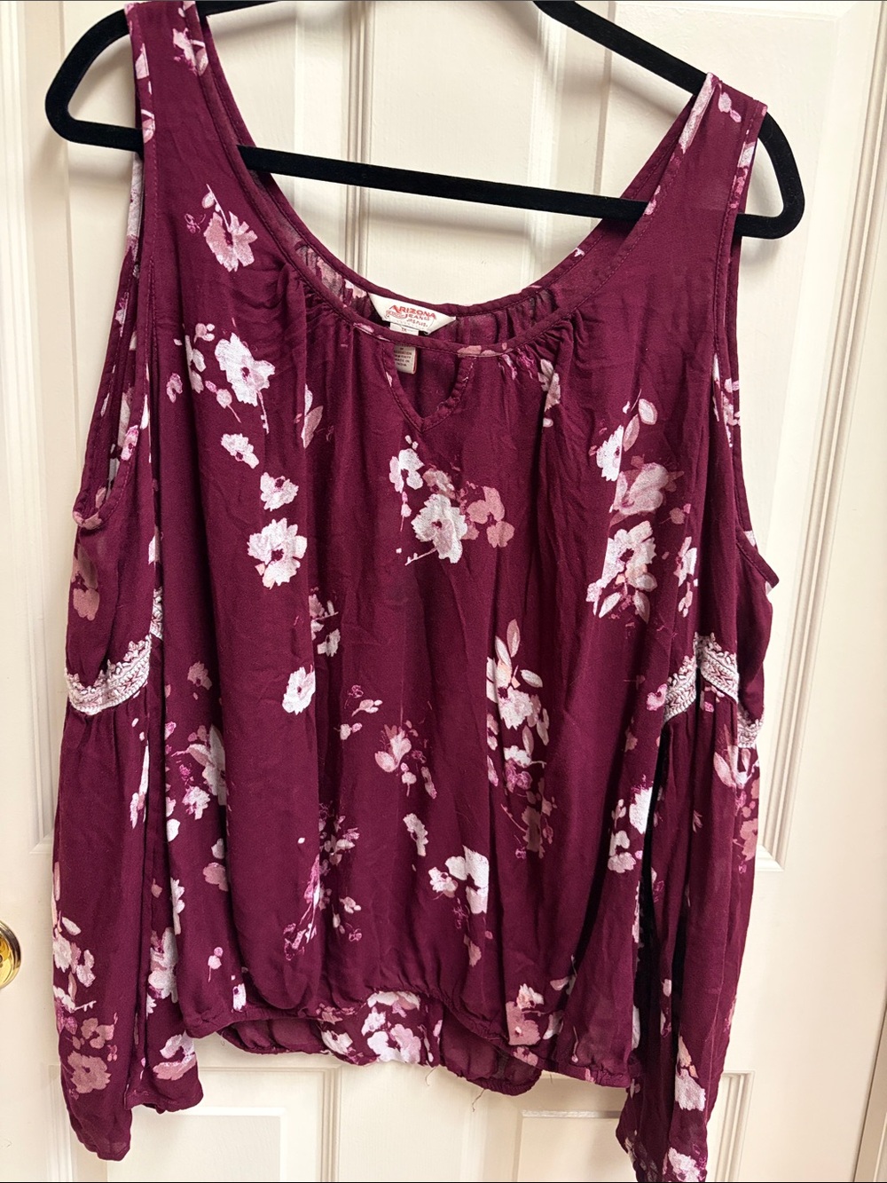 Arizona Jean Company Burgundy Floral Cold-Shoulder Tunic